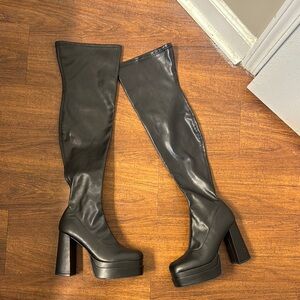 Forever 21 Black Over-the-Knee Chunky Heel Boots
